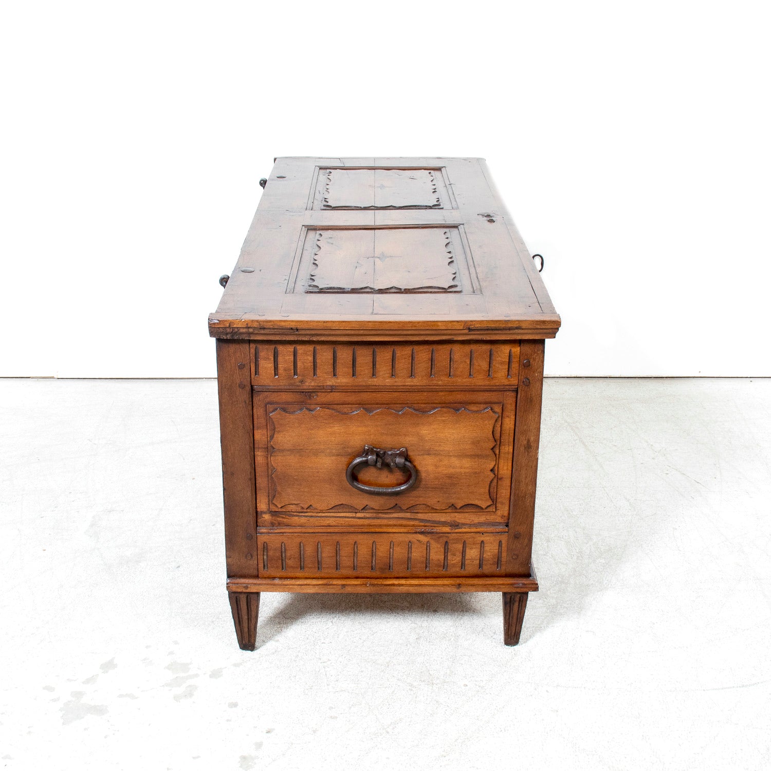 18th Century French Louis XVI Period Carved Walnut Coffer with Marquetry