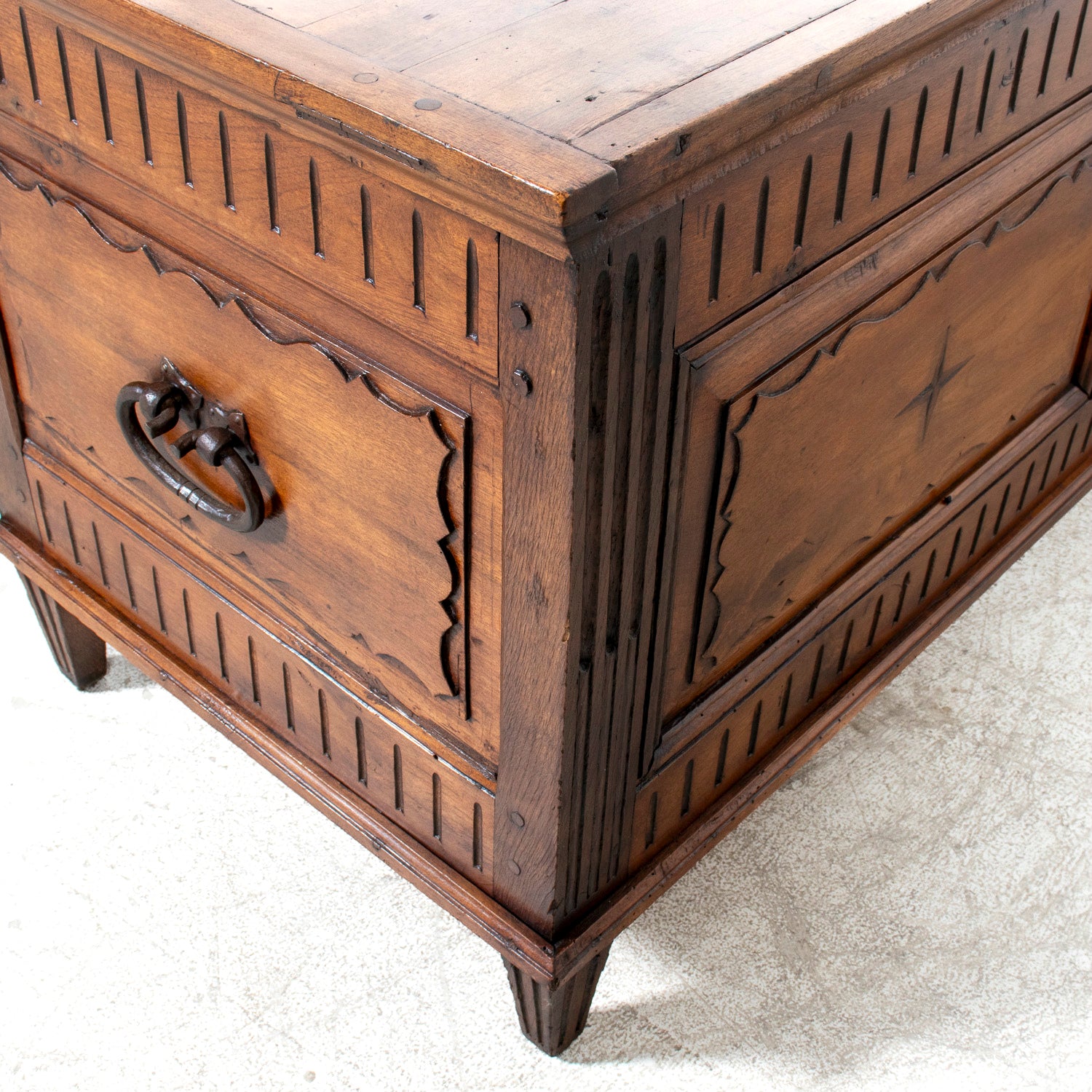 18th Century French Louis XVI Period Carved Walnut Coffer with Marquetry