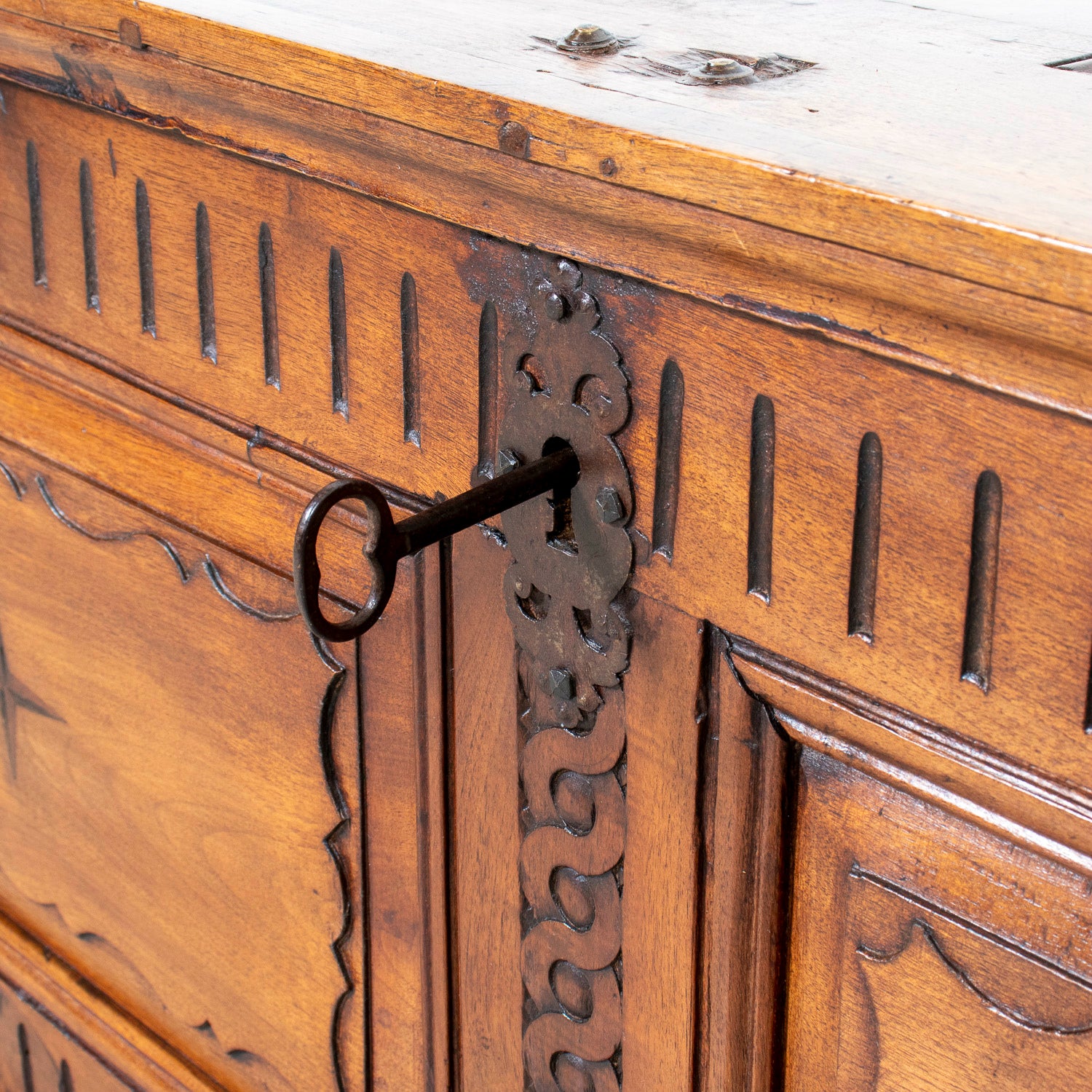 18th Century French Louis XVI Period Carved Walnut Coffer with Marquetry