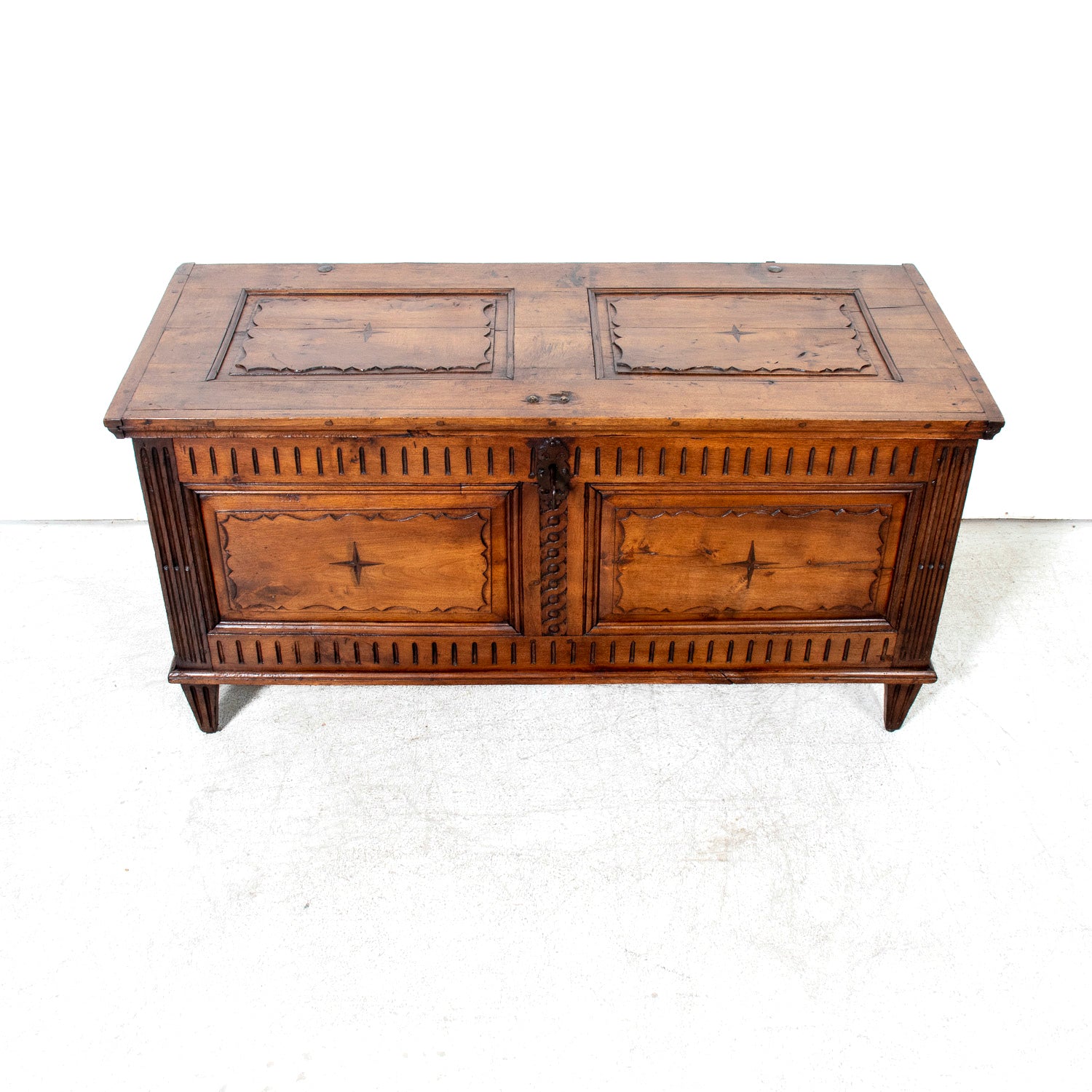 18th Century French Louis XVI Period Carved Walnut Coffer with Marquetry