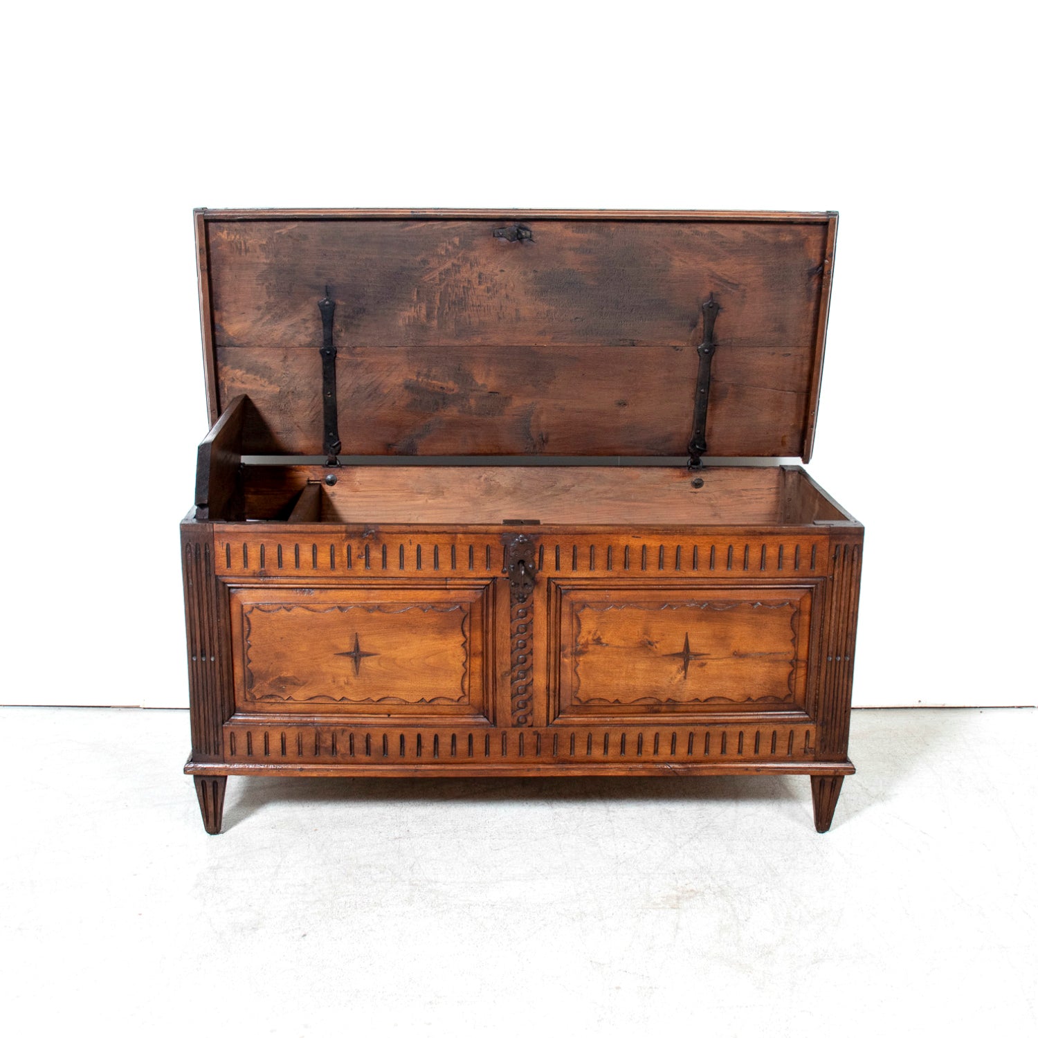 18th Century French Louis XVI Period Carved Walnut Coffer with Marquetry