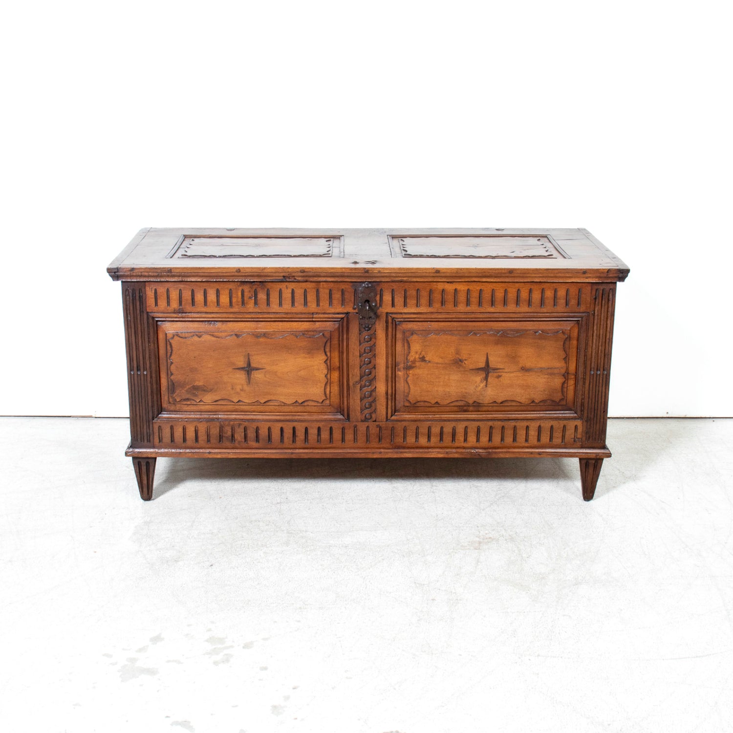 18th Century French Louis XVI Period Carved Walnut Coffer with Marquetry