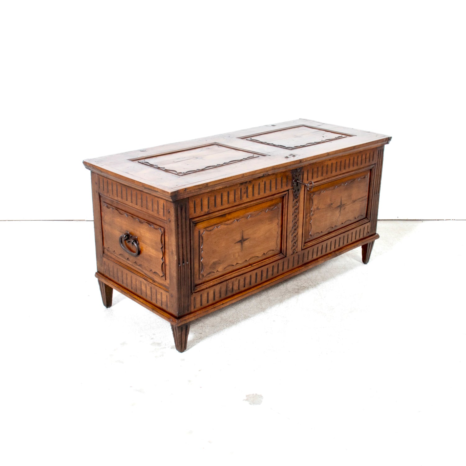 18th Century French Louis XVI Period Carved Walnut Coffer with Marquetry