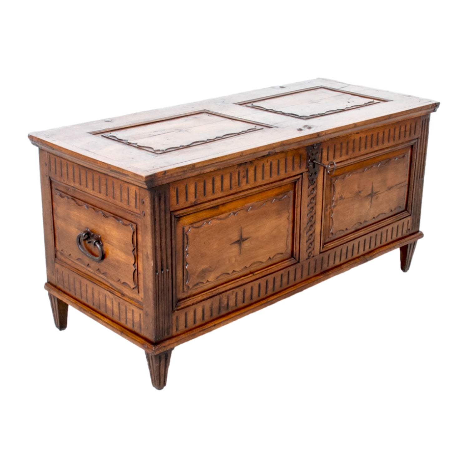 18th Century French Louis XVI Period Carved Walnut Coffer with Marquetry