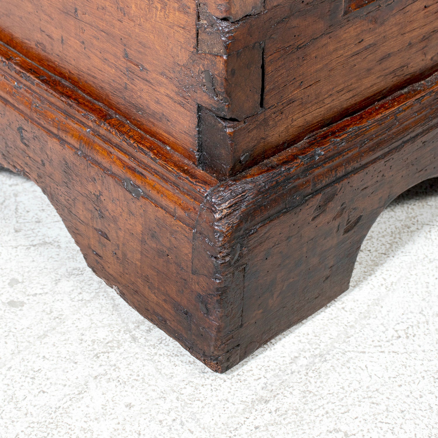 17th Century French Norman Renaissance Carved Walnut Coffer/Trunk with Original Ironwork