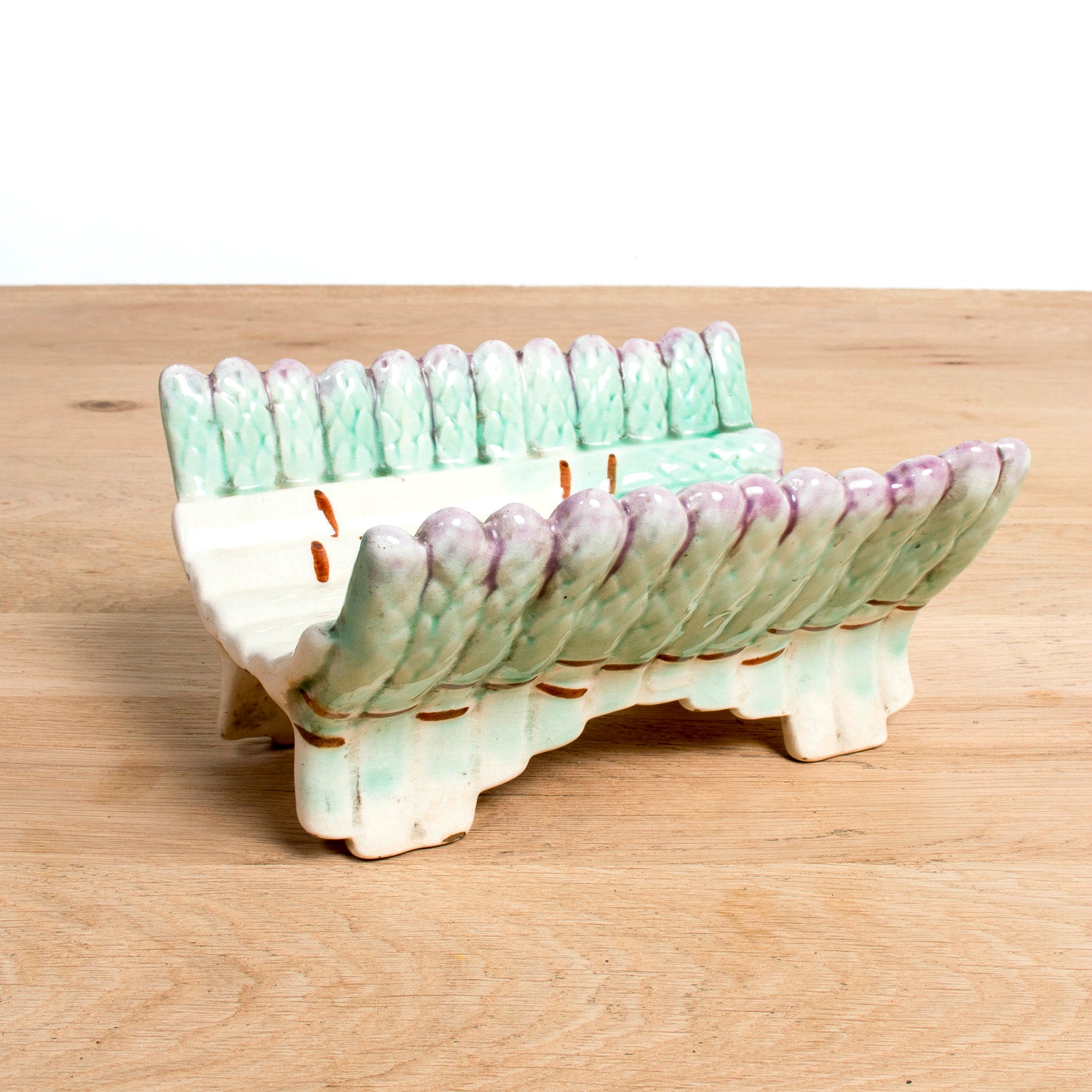 19th Century French Majolica Asparagus Cradle and Platter by Longchamp, Terre de Fer