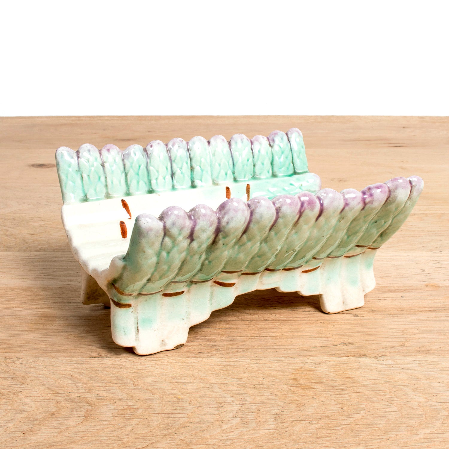 19th Century French Majolica Asparagus Cradle and Platter by Longchamp, Terre de Fer