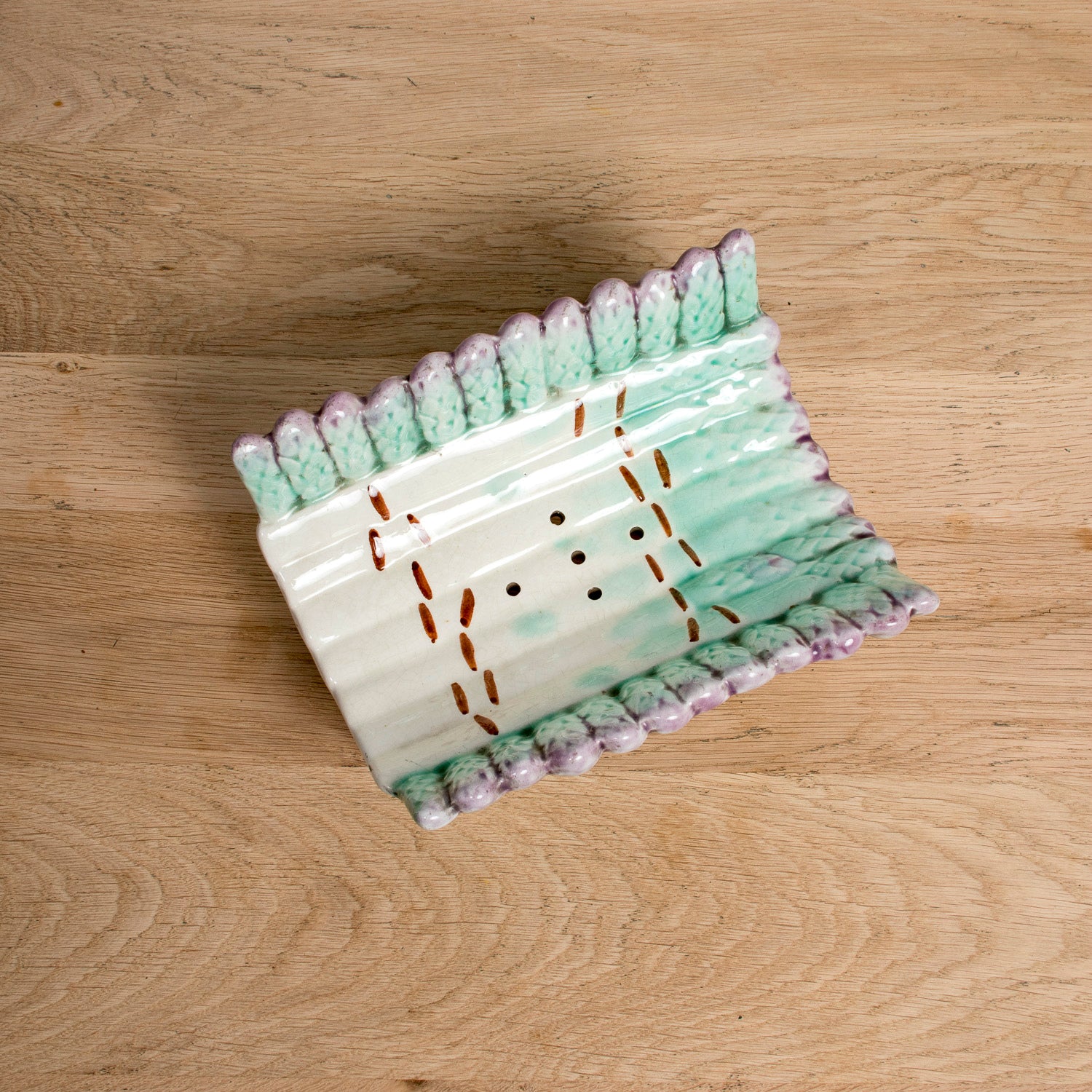 19th Century French Majolica Asparagus Cradle and Platter by Longchamp, Terre de Fer