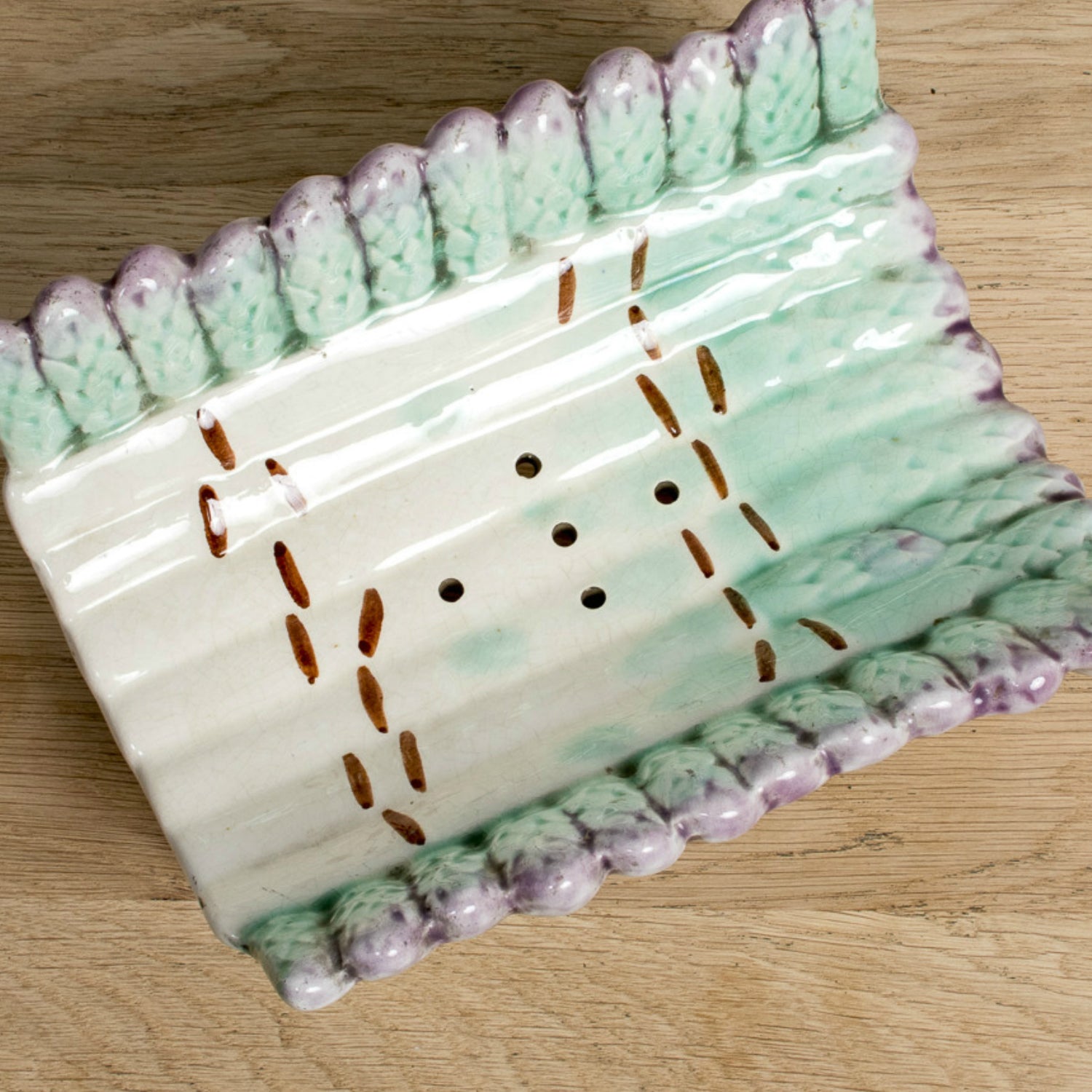 19th Century French Majolica Asparagus Cradle and Platter by Longchamp, Terre de Fer