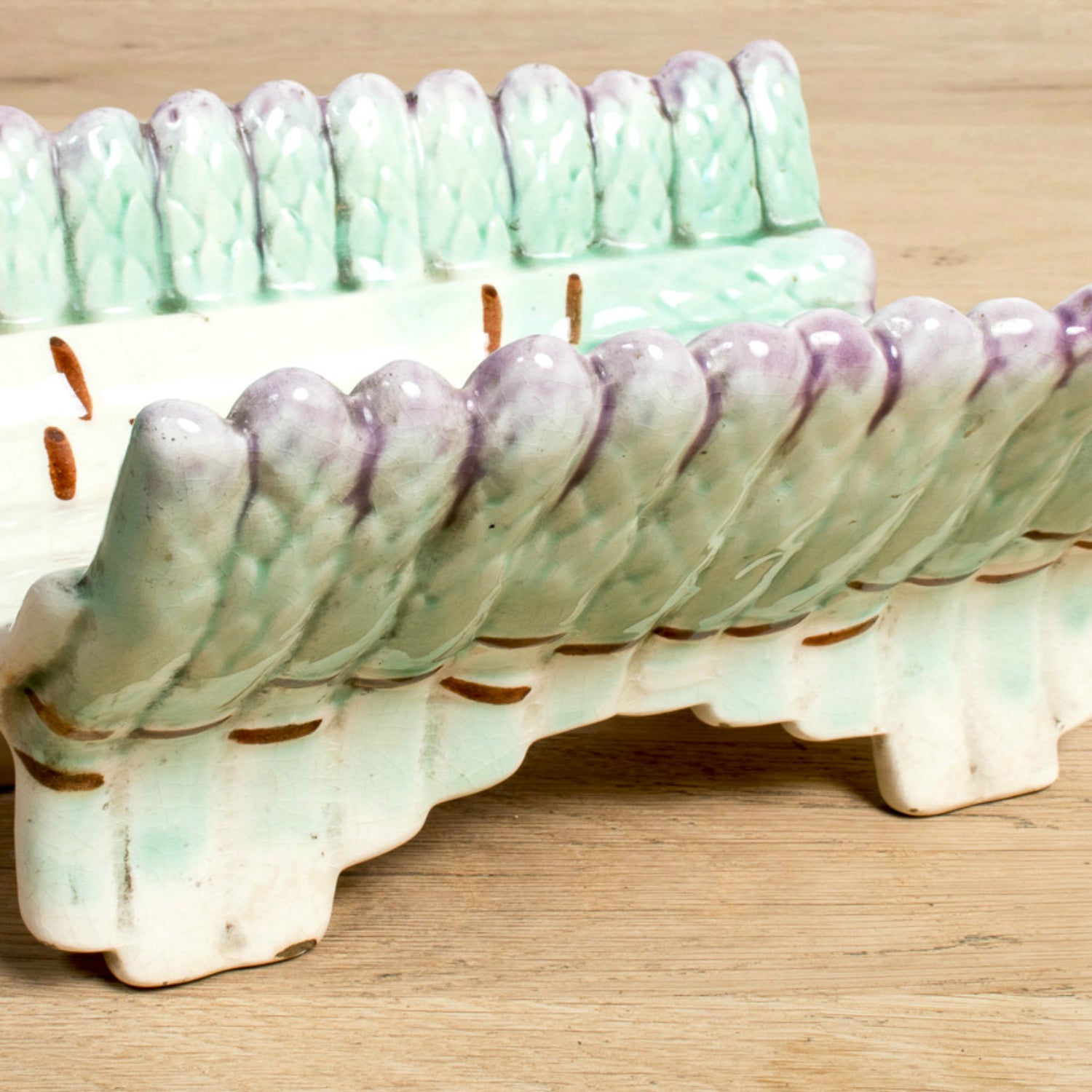 19th Century French Majolica Asparagus Cradle and Platter by Longchamp, Terre de Fer