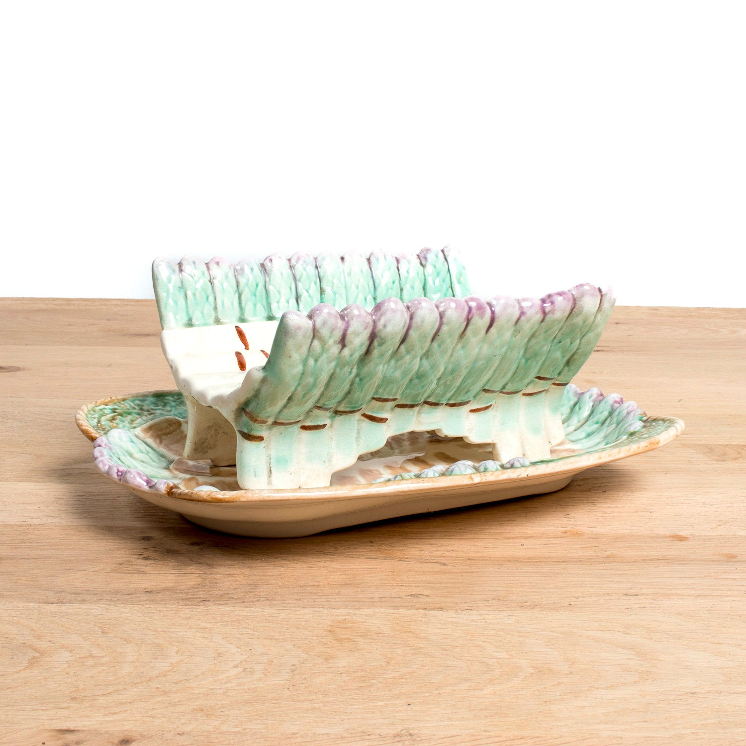19th Century French Majolica Asparagus Cradle and Platter by Longchamp, Terre de Fer