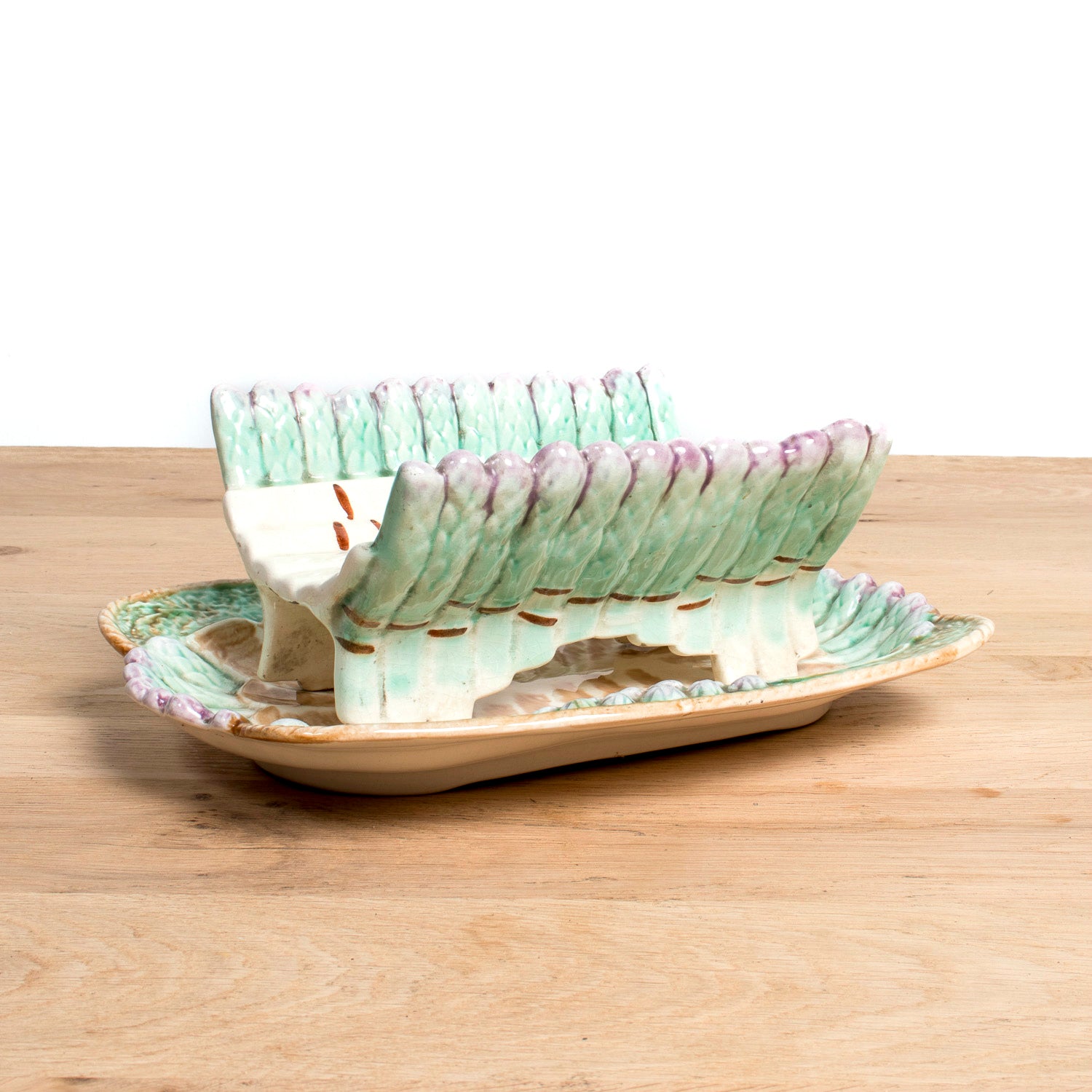 19th Century French Majolica Asparagus Cradle and Platter by Longchamp, Terre de Fer