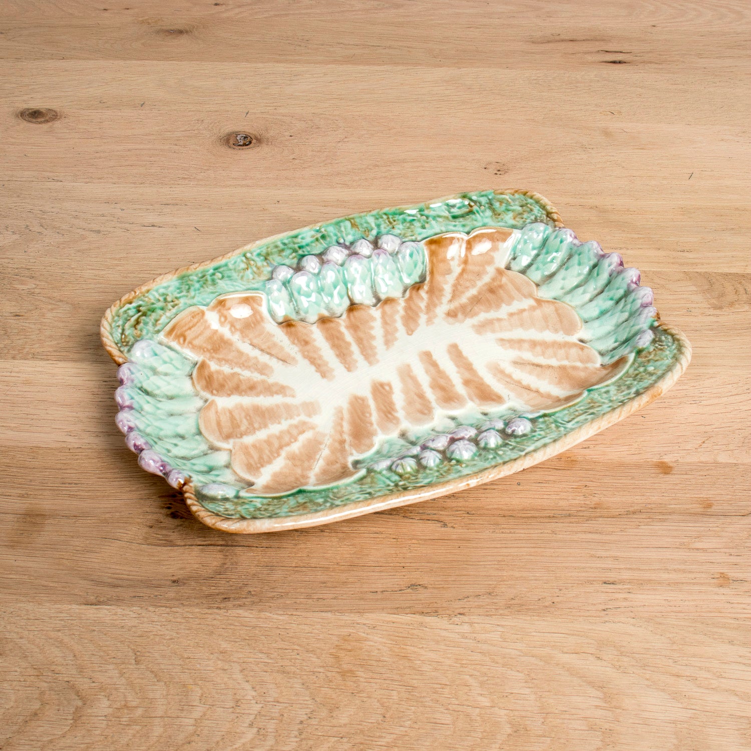 19th Century French Majolica Asparagus Cradle and Platter by Longchamp, Terre de Fer