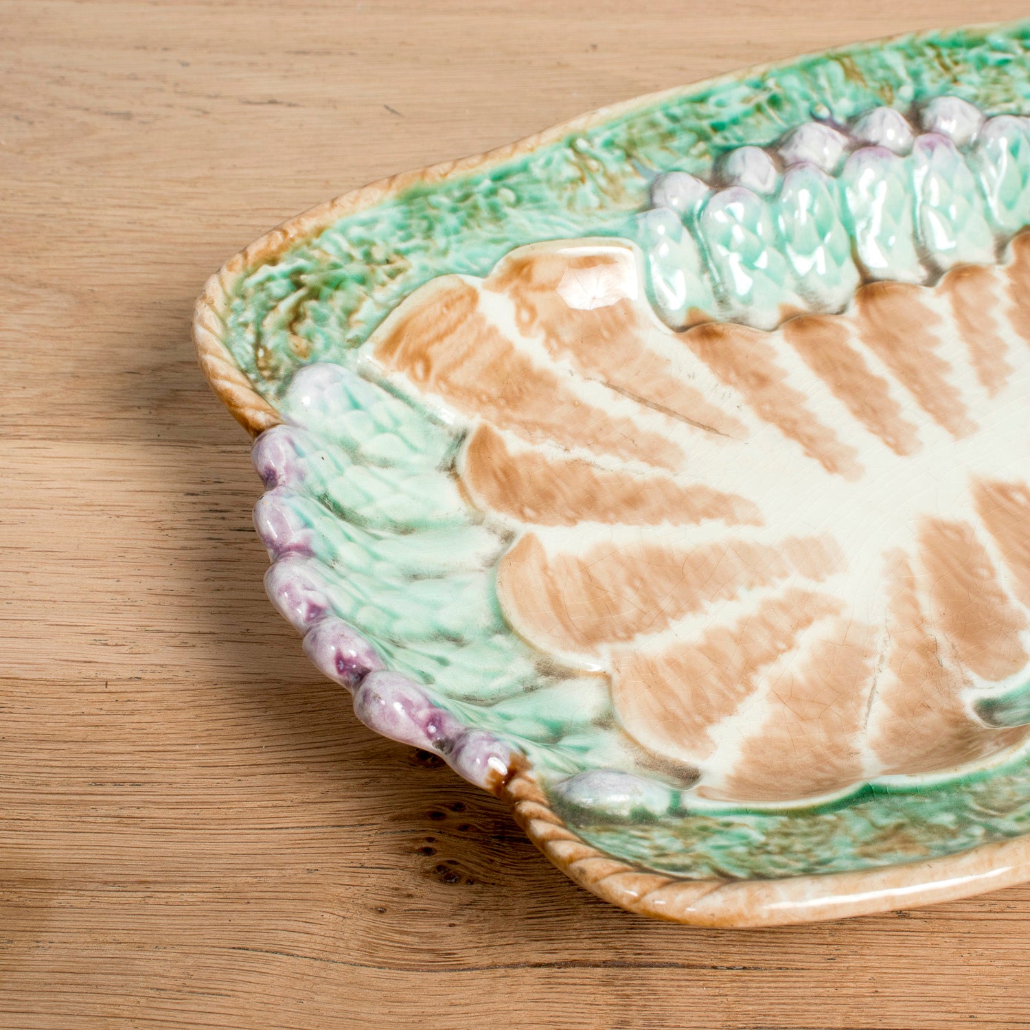 19th Century French Majolica Asparagus Cradle and Platter by Longchamp, Terre de Fer