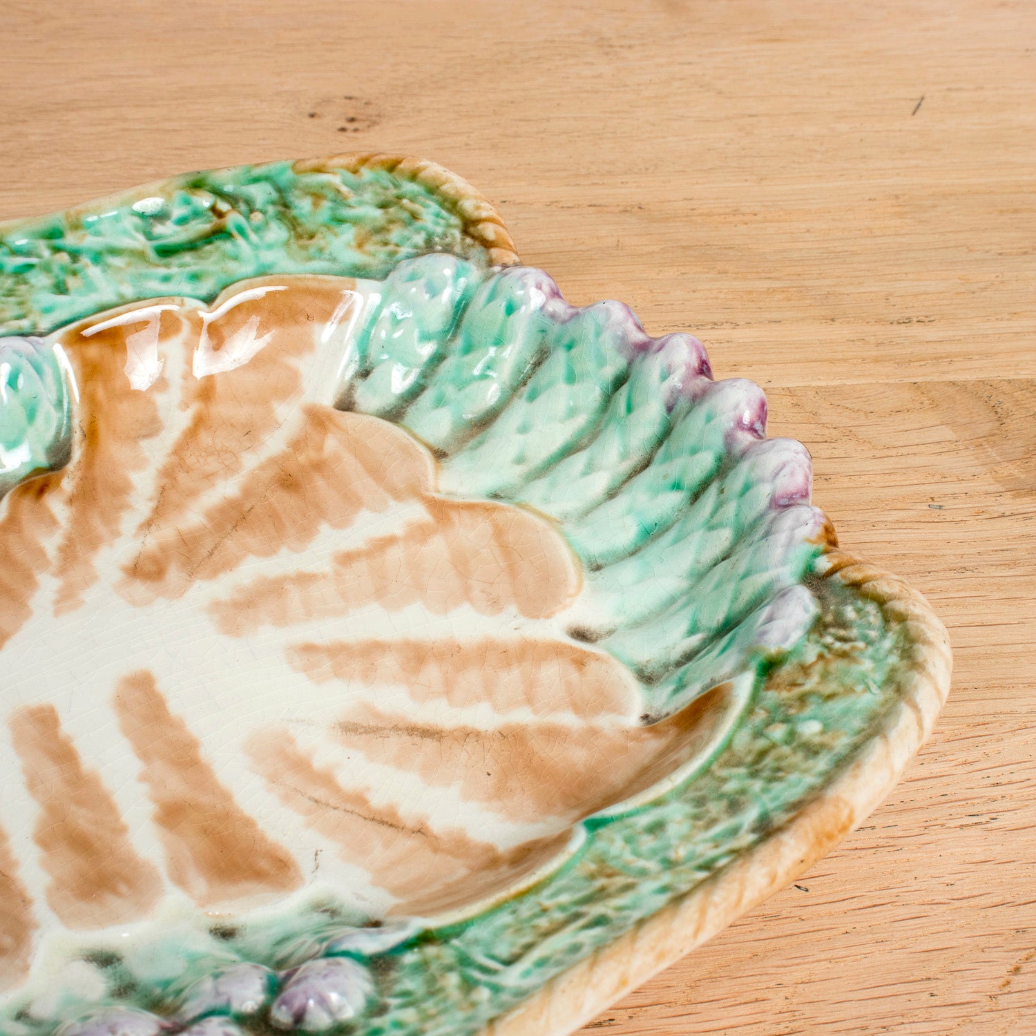 19th Century French Majolica Asparagus Cradle and Platter by Longchamp, Terre de Fer