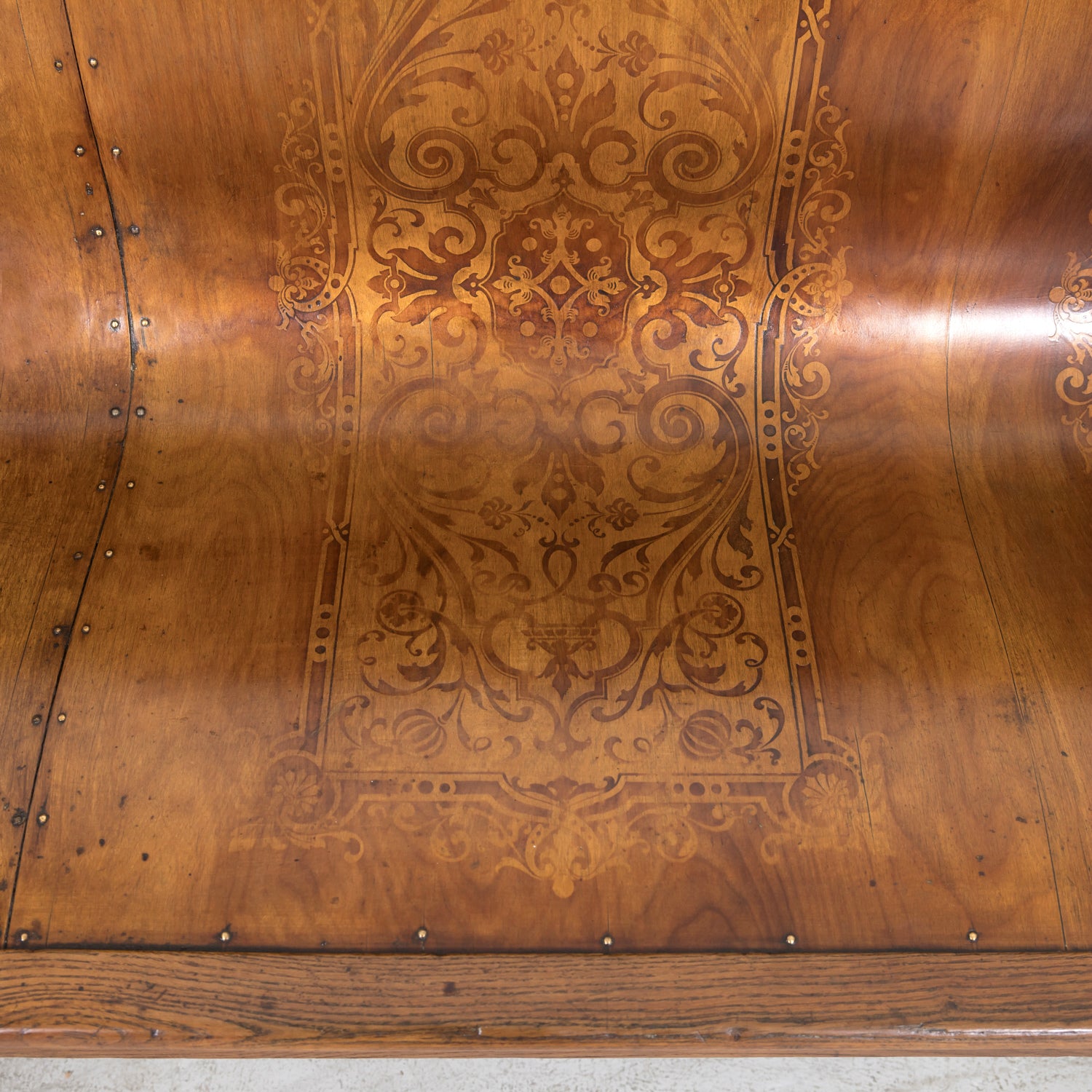 19th Century French Hand Made Bentwood Walnut Bench with Fruitwood Inlay
