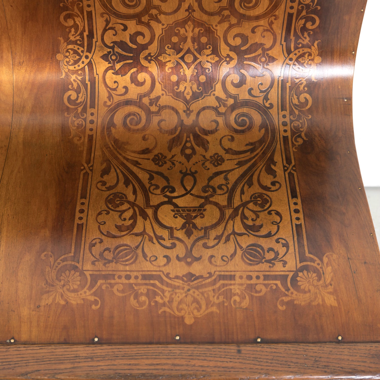 19th Century French Hand Made Bentwood Walnut Bench with Fruitwood Inlay