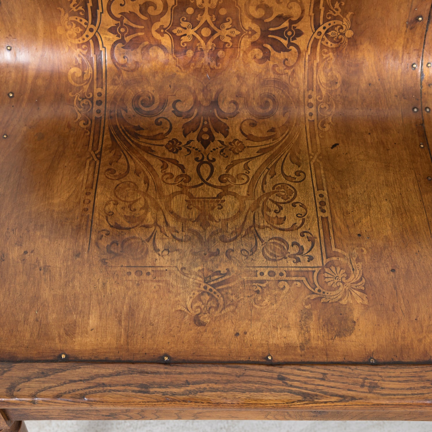 19th Century French Hand Made Bentwood Walnut Bench with Fruitwood Inlay
