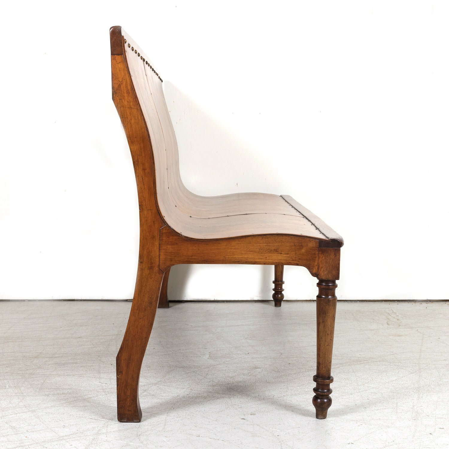 19th Century French Hand Made Bentwood Walnut Bench with Fruitwood Inlay