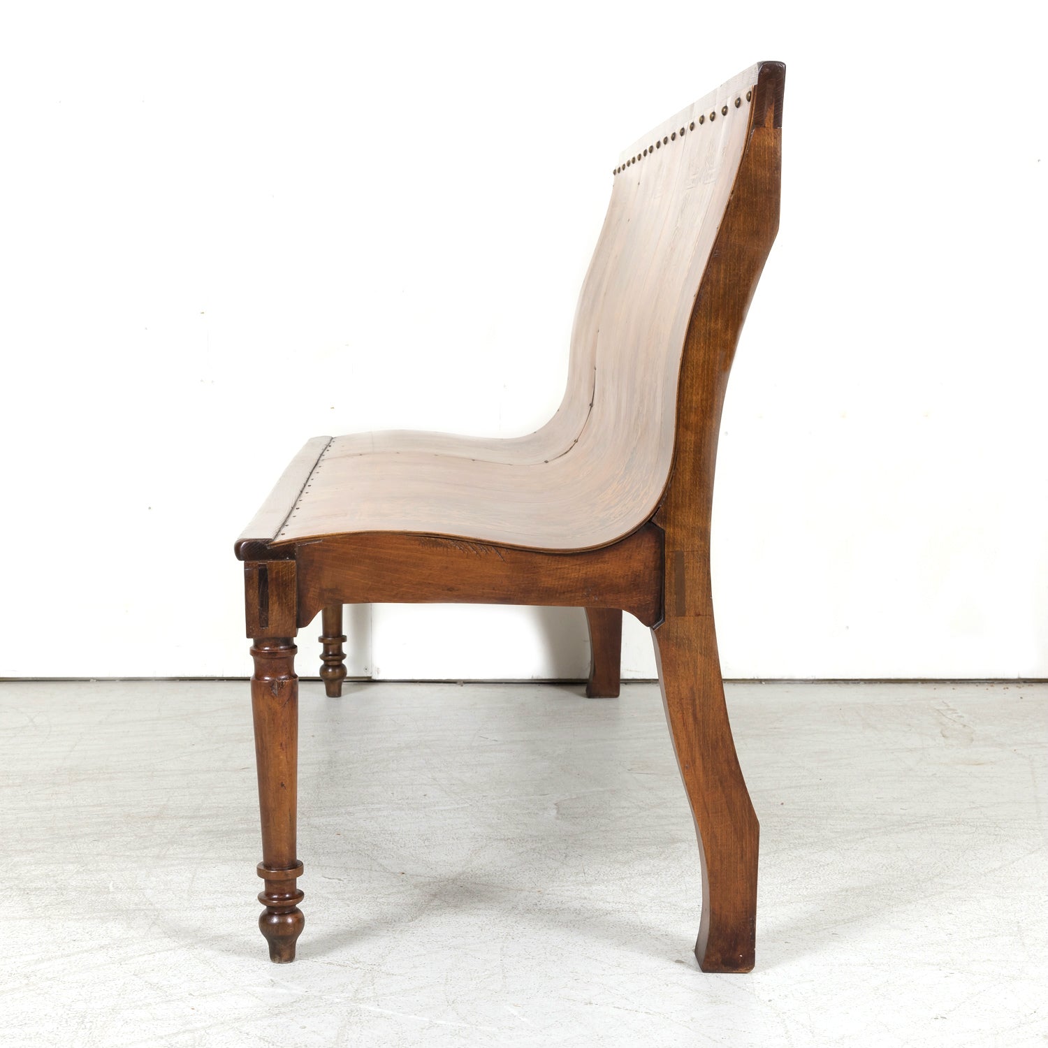 19th Century French Hand Made Bentwood Walnut Bench with Fruitwood Inlay