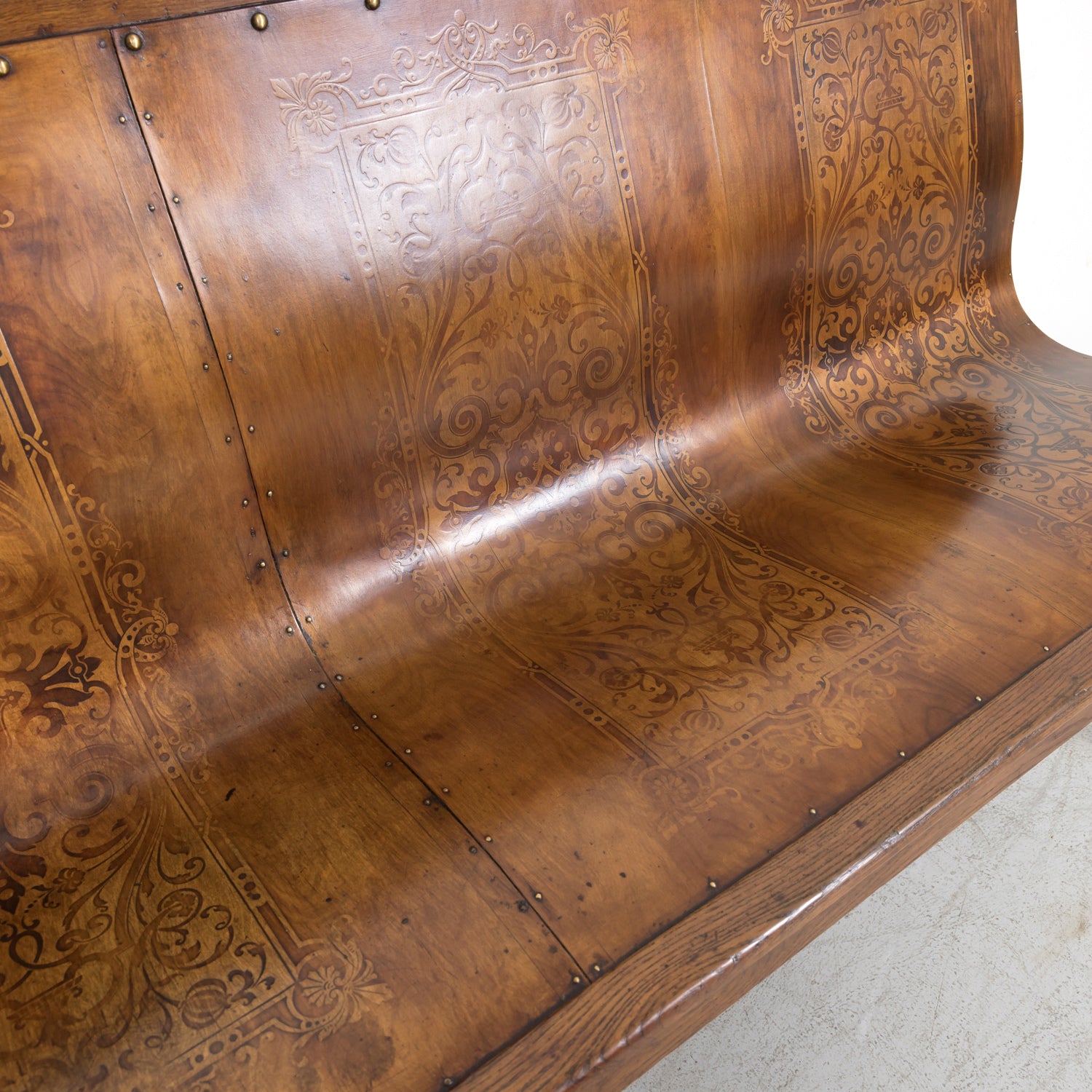 19th Century French Hand Made Bentwood Walnut Bench with Fruitwood Inlay