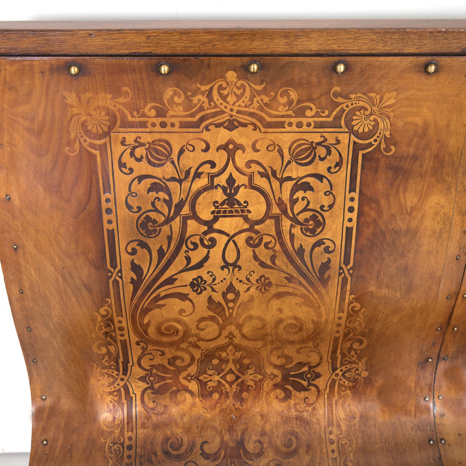 19th Century French Hand Made Bentwood Walnut Bench with Fruitwood Inlay
