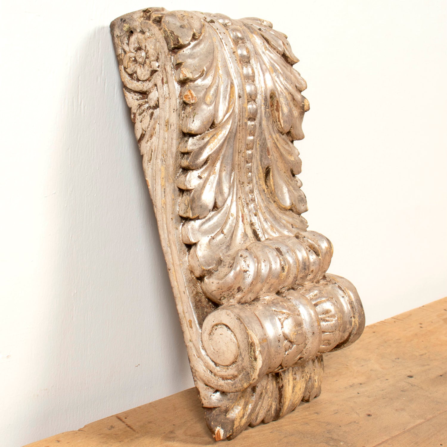 Pair of 18th Century Italian Régence Style Silver Leaf Corbels
