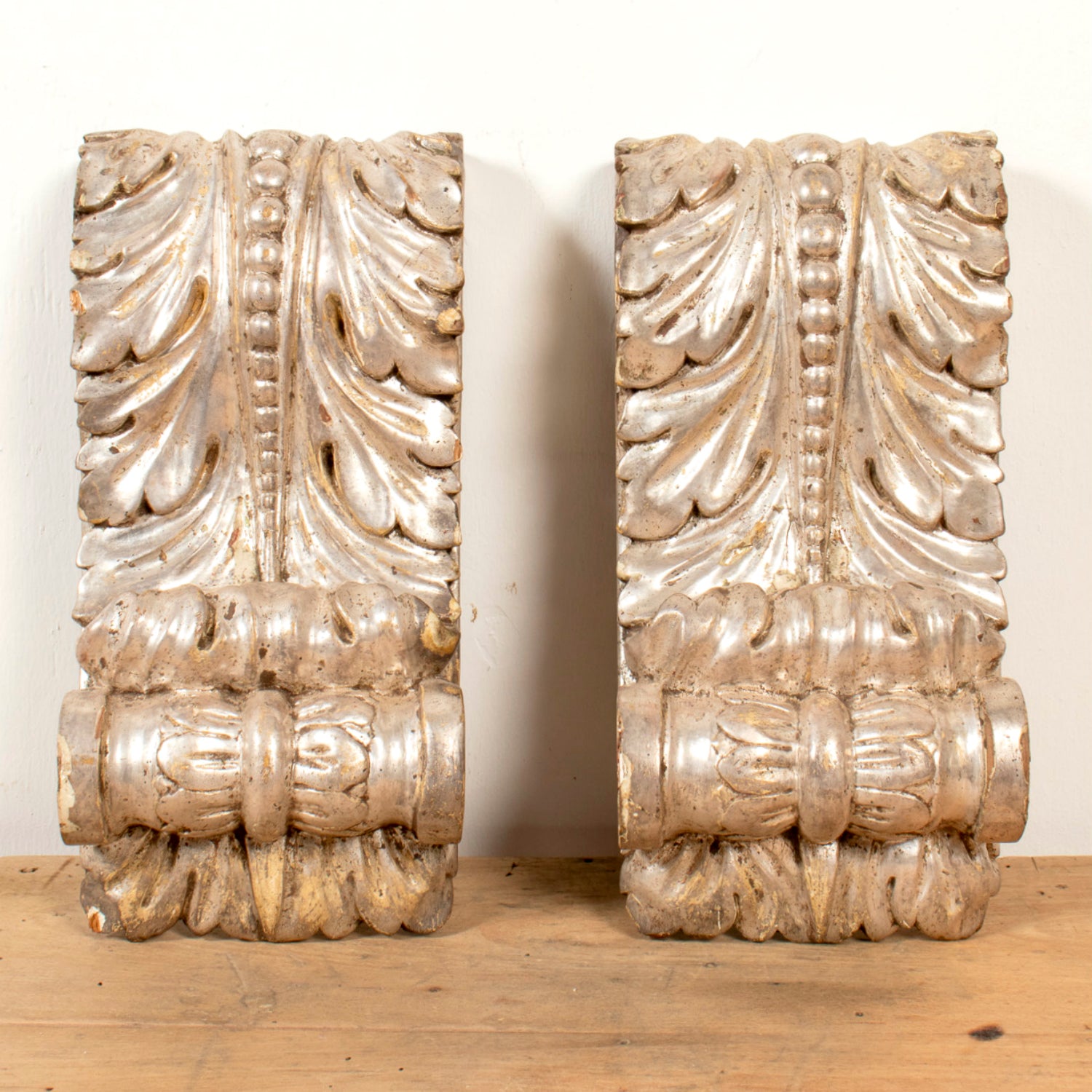 Pair of 18th Century Italian Régence Style Silver Leaf Corbels