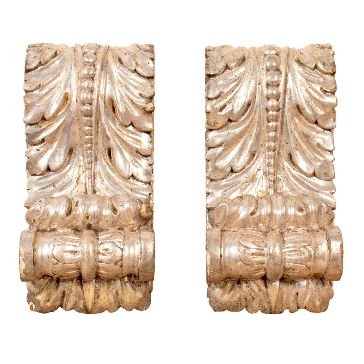 Pair of 18th Century Italian Régence Style Silver Leaf Corbels