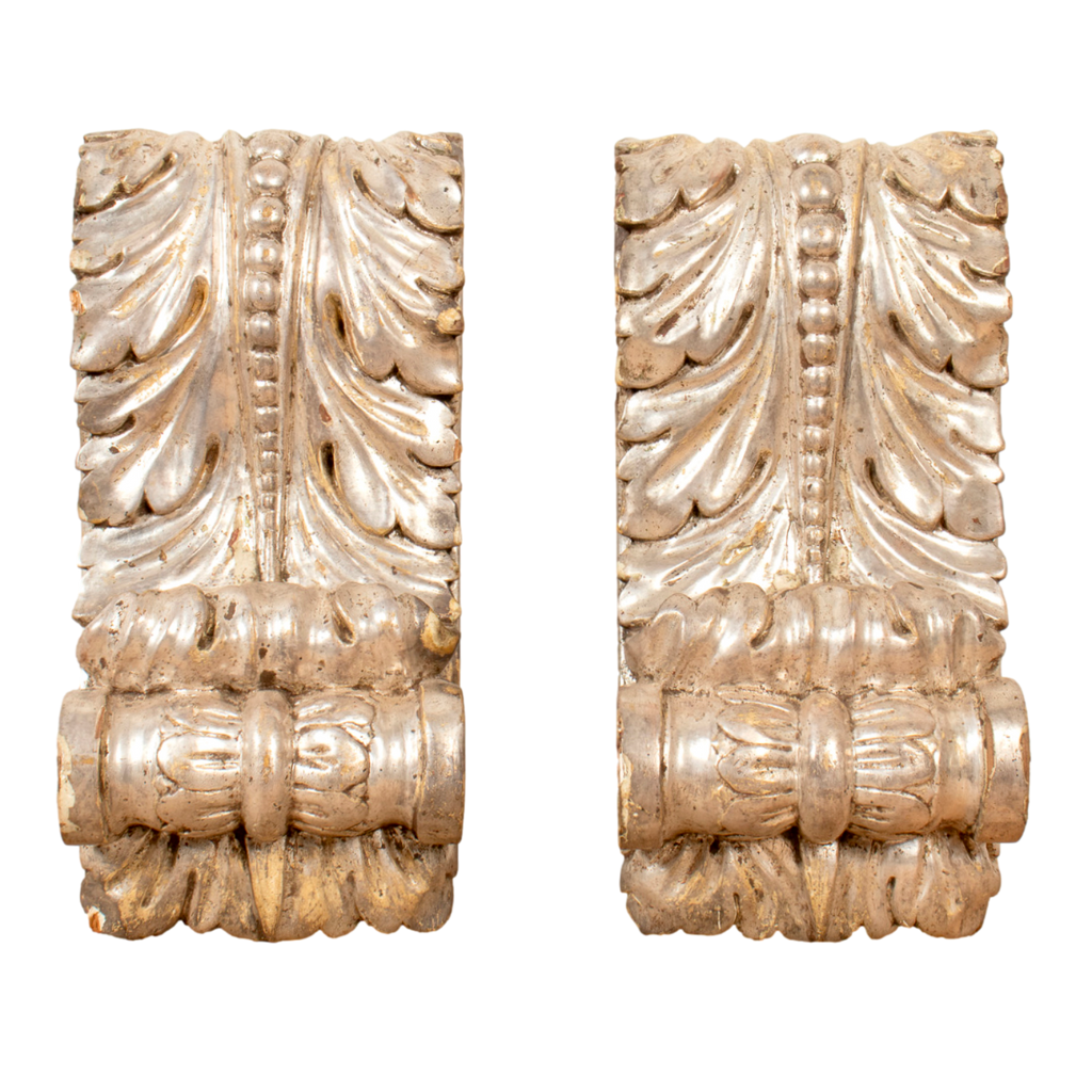 Pair of 18th Century Italian Régence Style Silver Leaf Corbels