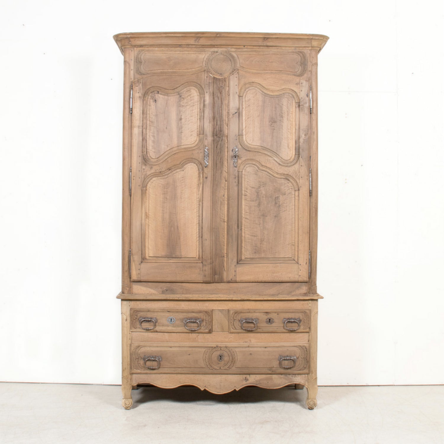 18th Century French Period Louis XV Bleached Walnut Deux Corps Lyonnaise Pantalonnier