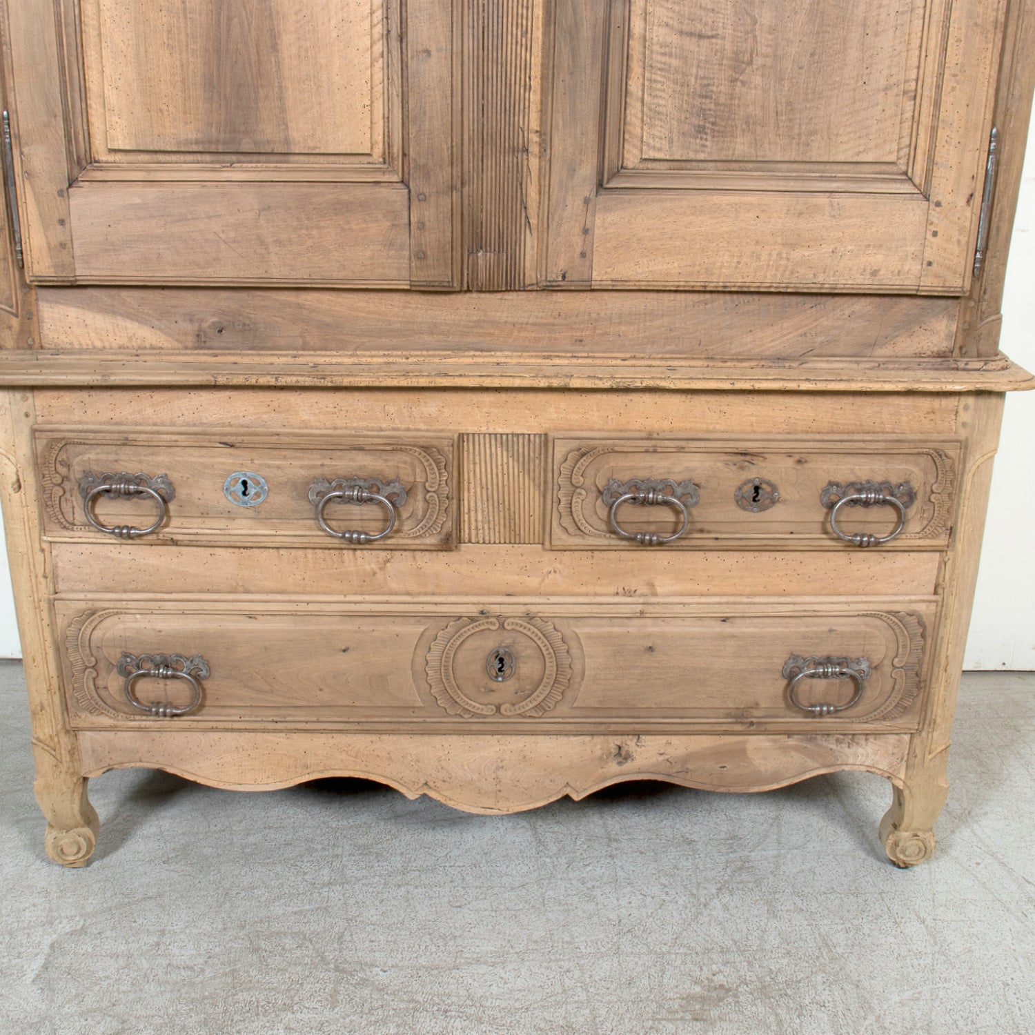 18th Century French Period Louis XV Bleached Walnut Deux Corps Lyonnaise Pantalonnier