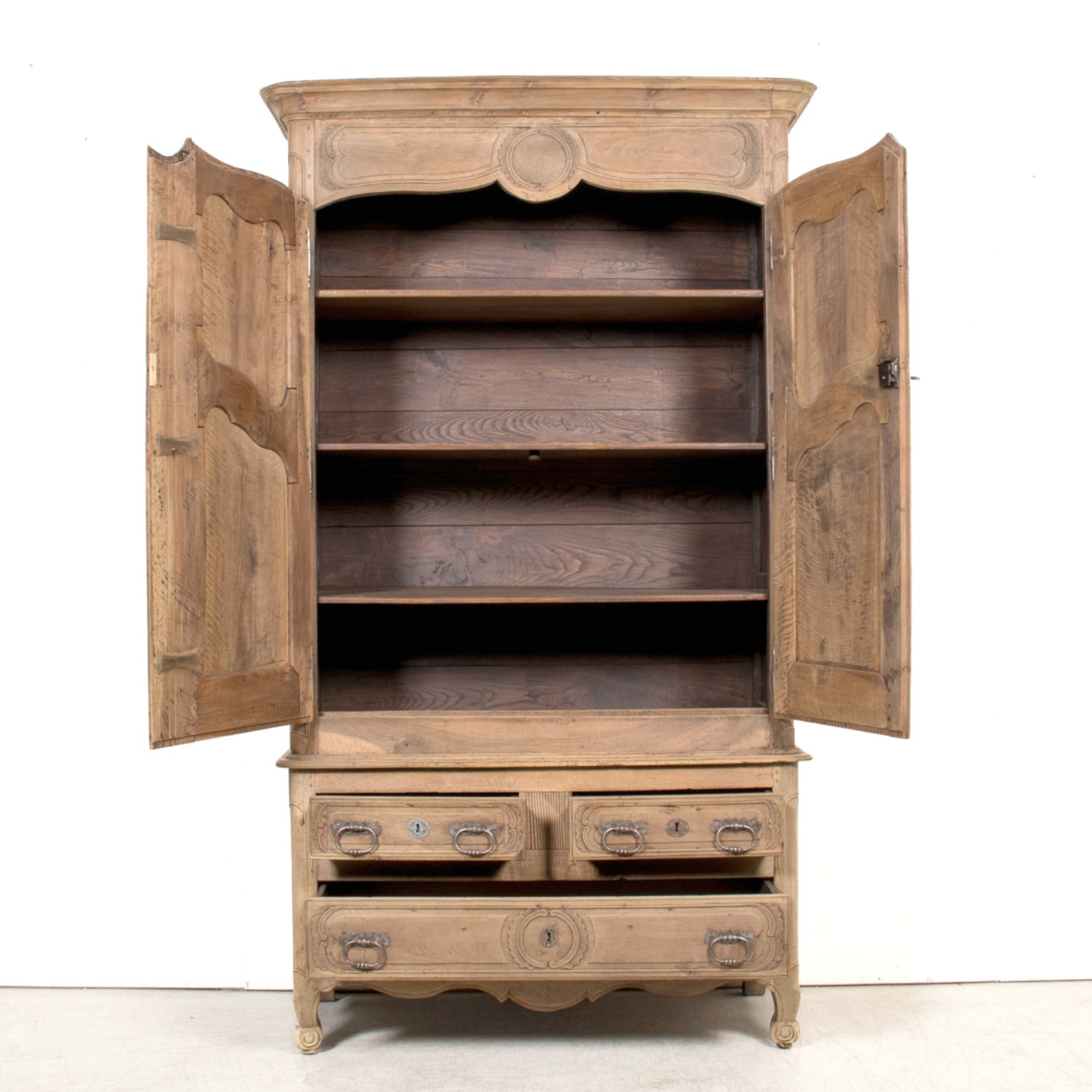 18th Century French Period Louis XV Bleached Walnut Deux Corps Lyonnaise Pantalonnier