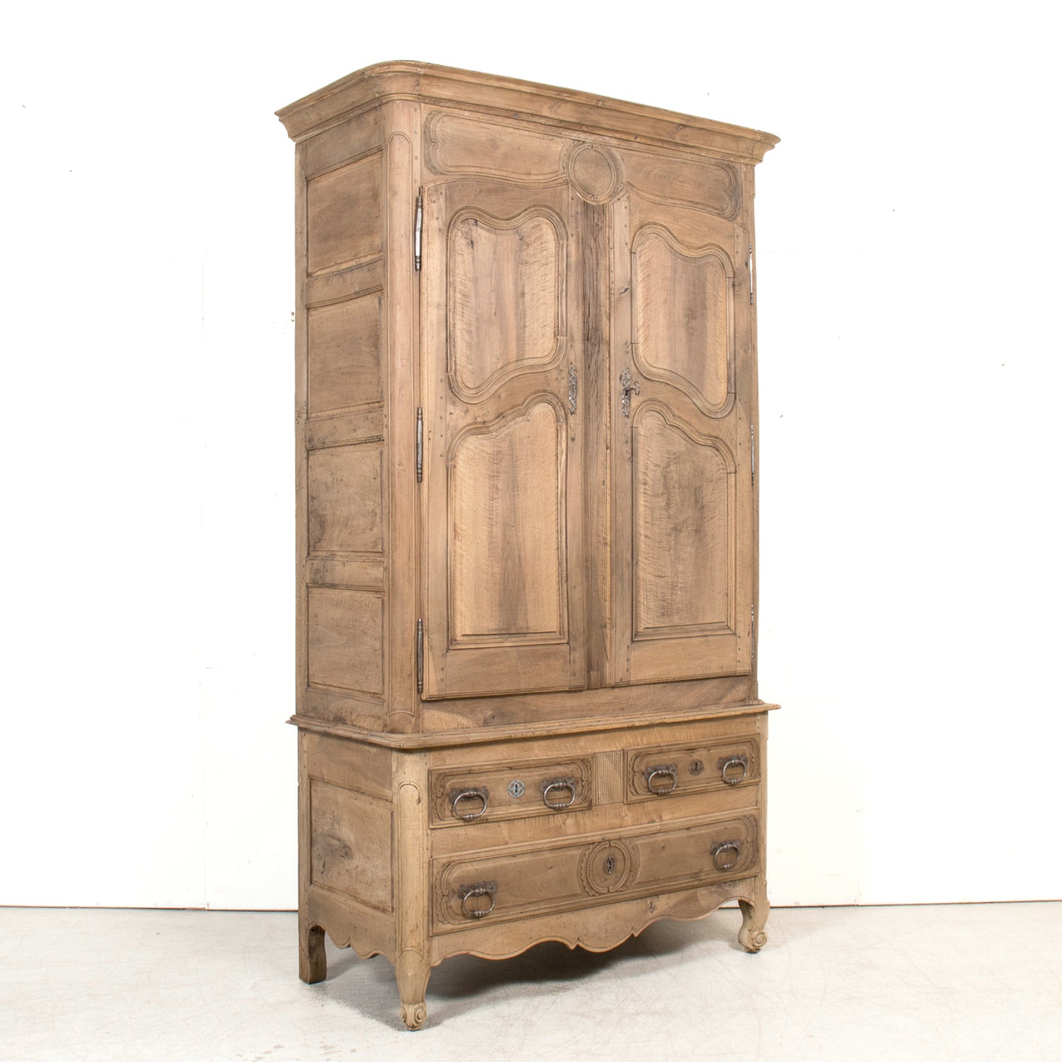 18th Century French Period Louis XV Bleached Walnut Deux Corps Lyonnaise Pantalonnier