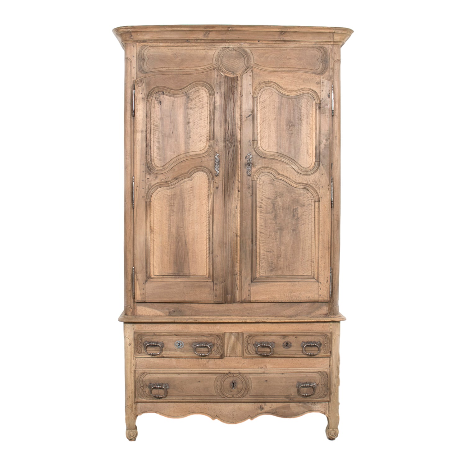 18th Century French Period Louis XV Bleached Walnut Deux Corps Lyonnaise Pantalonnier