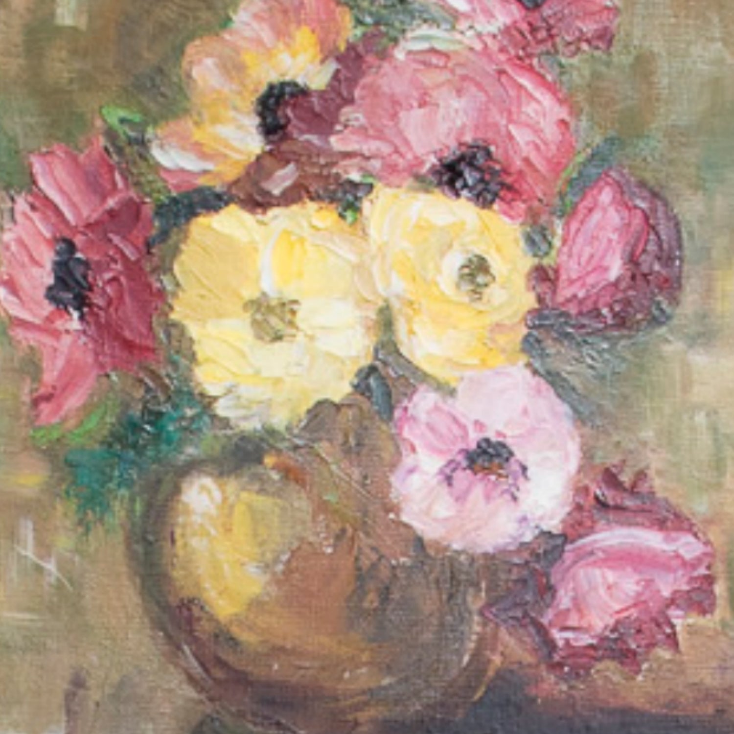 Vintage French Floral Still Life Oil Painting, Signed