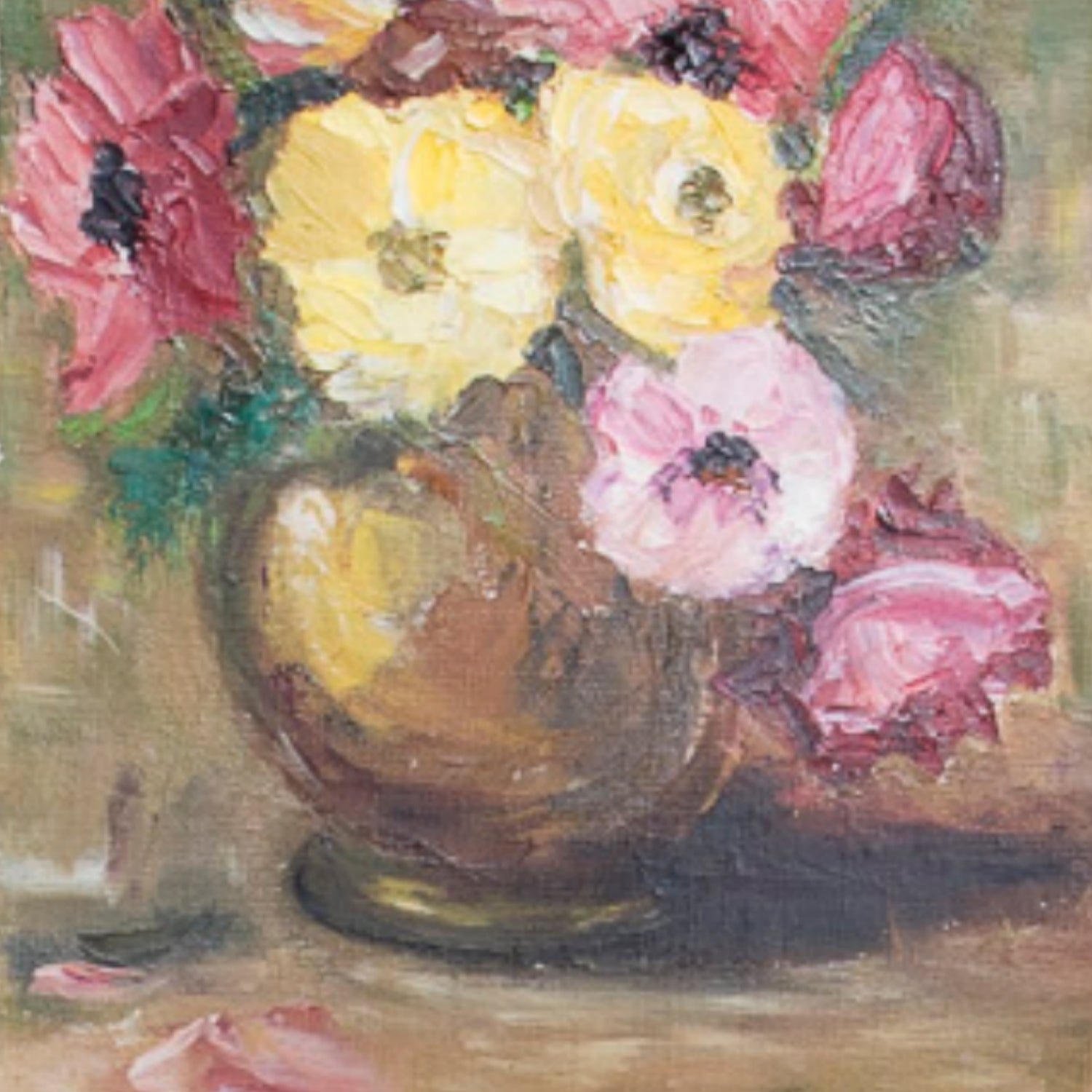 Vintage French Floral Still Life Oil Painting, Signed