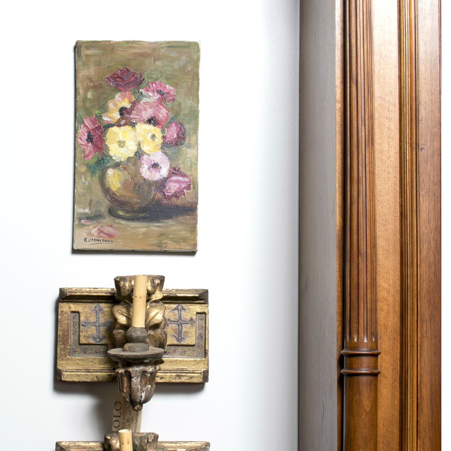 Vintage French Floral Still Life Oil Painting, Signed