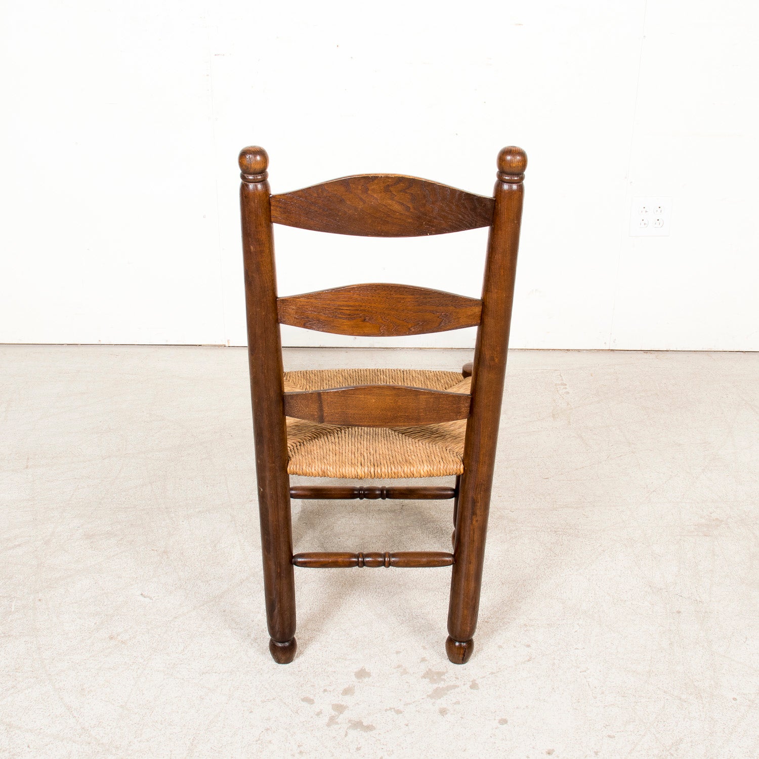 Set of Six 19th Century French Ladderback Walnut Chairs with Rush Seats From Normandy