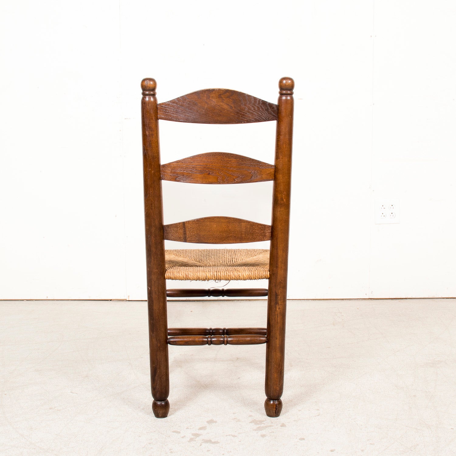 Set of Six 19th Century French Ladderback Walnut Chairs with Rush Seats From Normandy