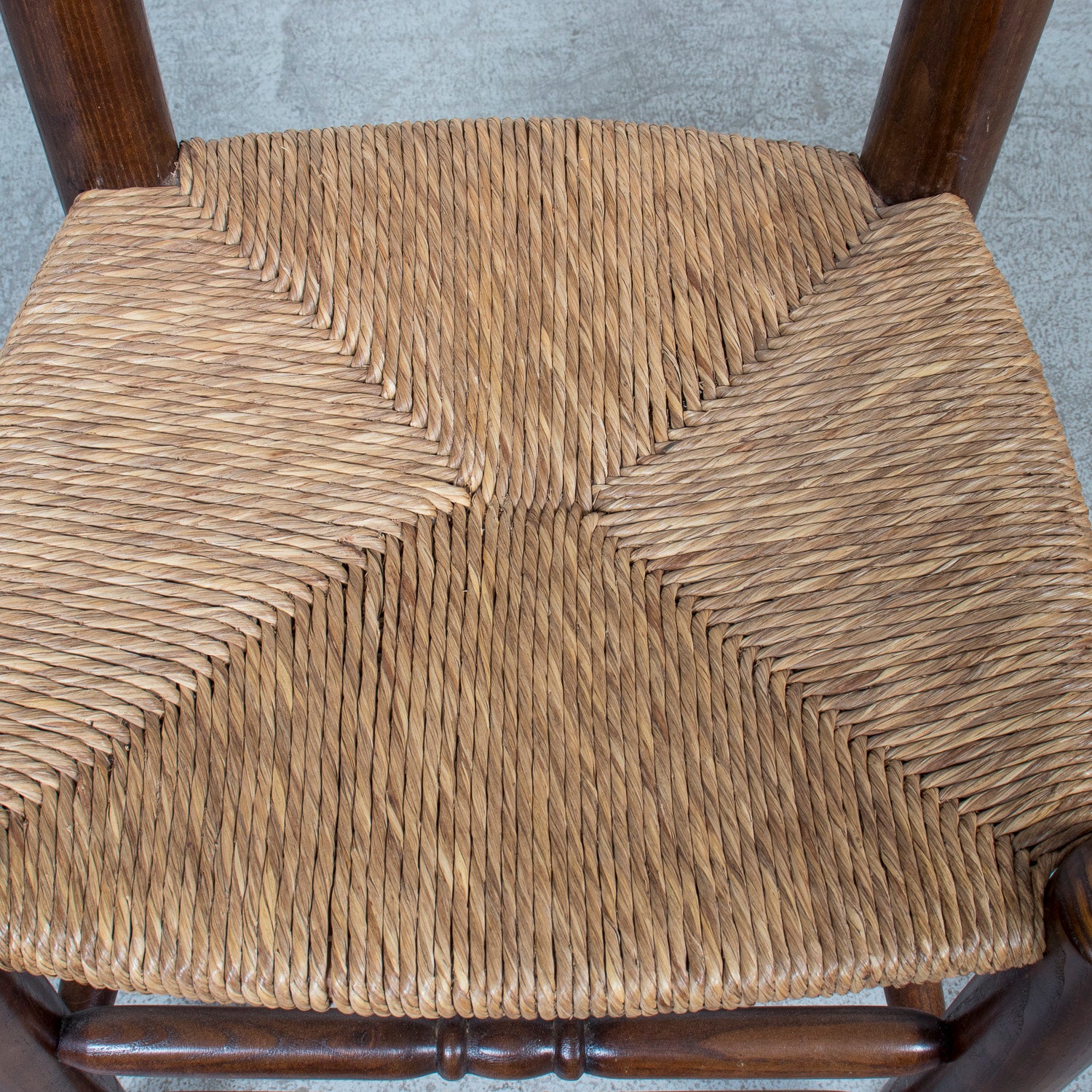 Set of Six 19th Century French Ladderback Walnut Chairs with Rush Seats From Normandy