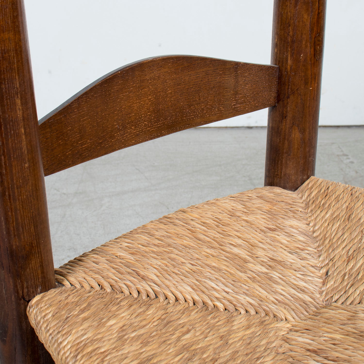 Set of Six 19th Century French Ladderback Walnut Chairs with Rush Seats From Normandy