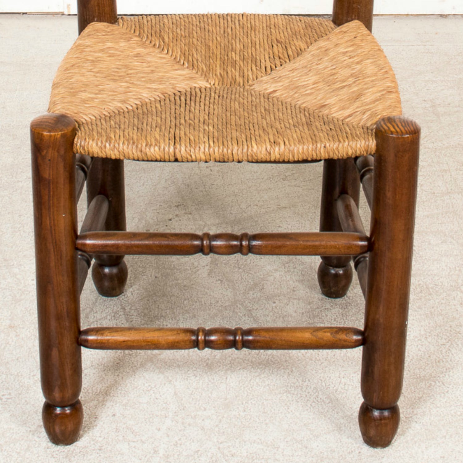 Set of Six 19th Century French Ladderback Walnut Chairs with Rush Seats From Normandy
