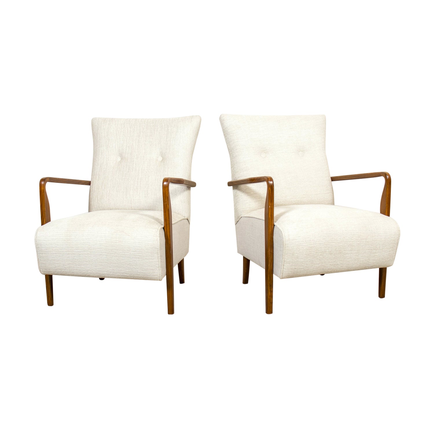 Pair of Mid-Century Modern Italian Cherrywood Armchairs or Easy Chairs