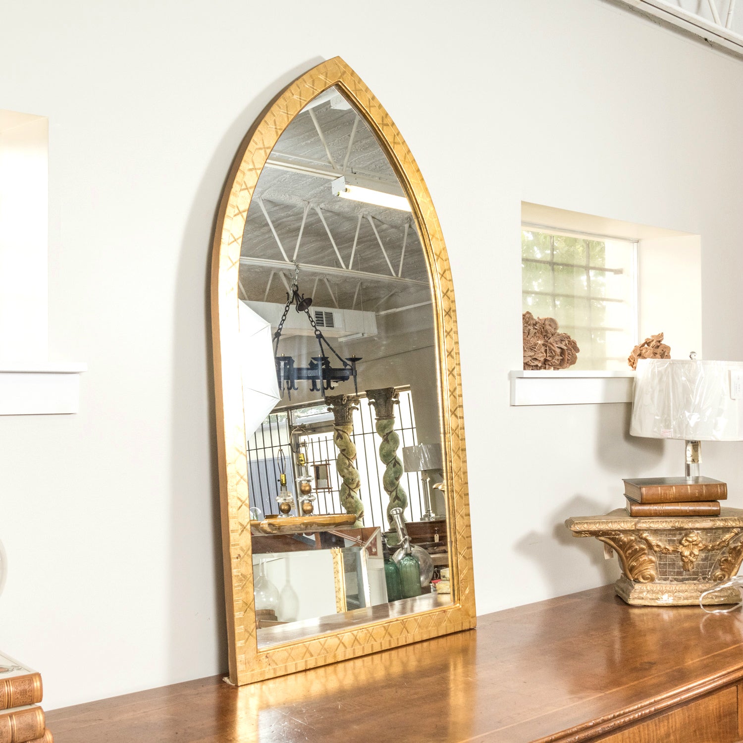 Late 19th Century French Gothic Arched Giltwood Cathedral Style Mirror