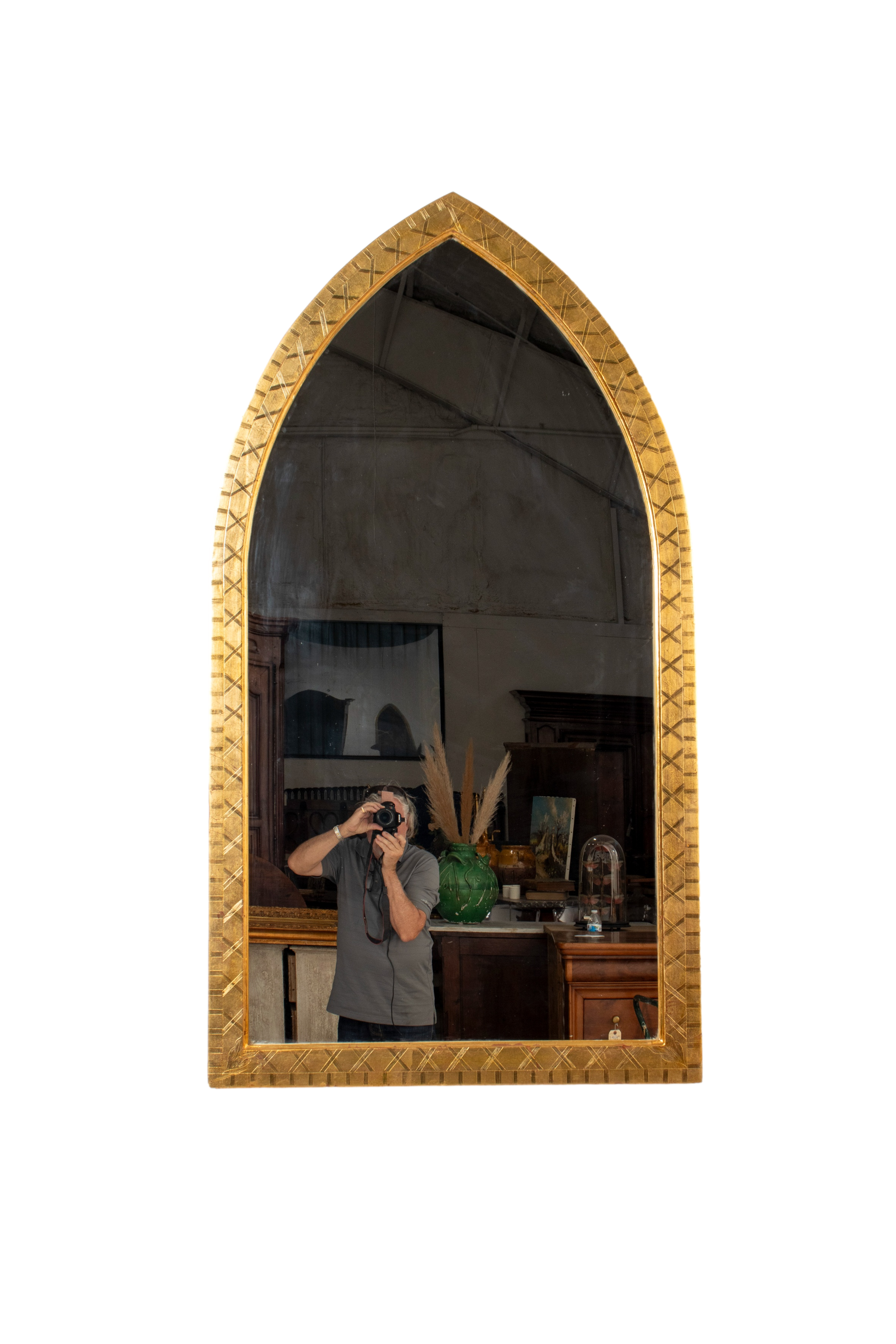 Late 19th Century French Gothic Arched Giltwood Cathedral Style Mirror