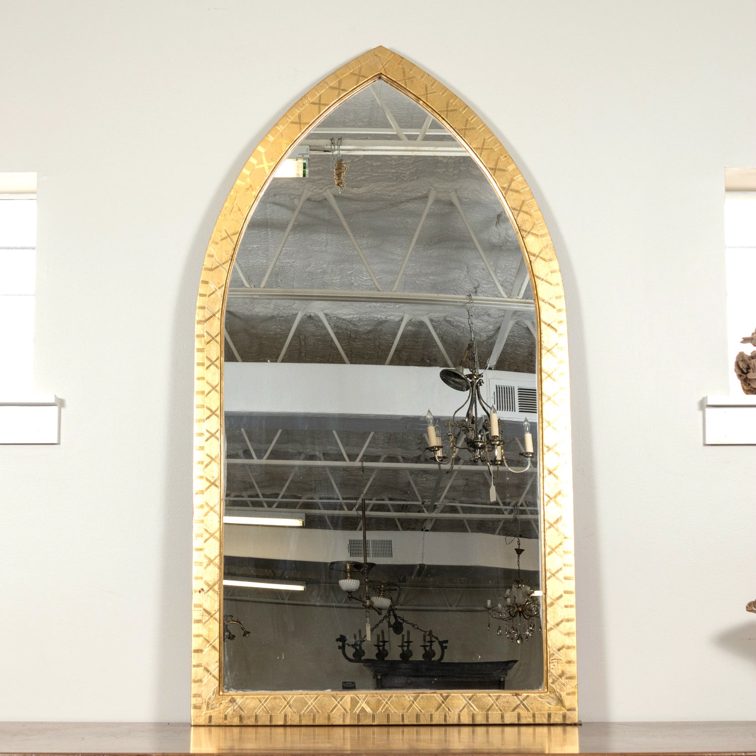 Late 19th Century French Gothic Arched Giltwood Cathedral Style Mirror