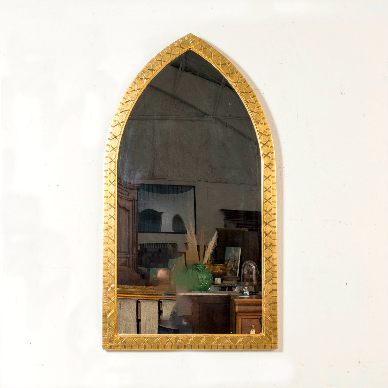 Late 19th Century French Gothic Arched Giltwood Cathedral Style Mirror