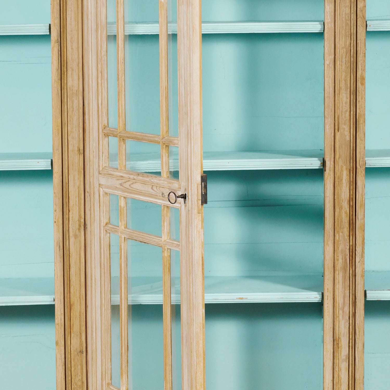 Grand 19th Century French Bleached Pine Bookcase with Painted Interior