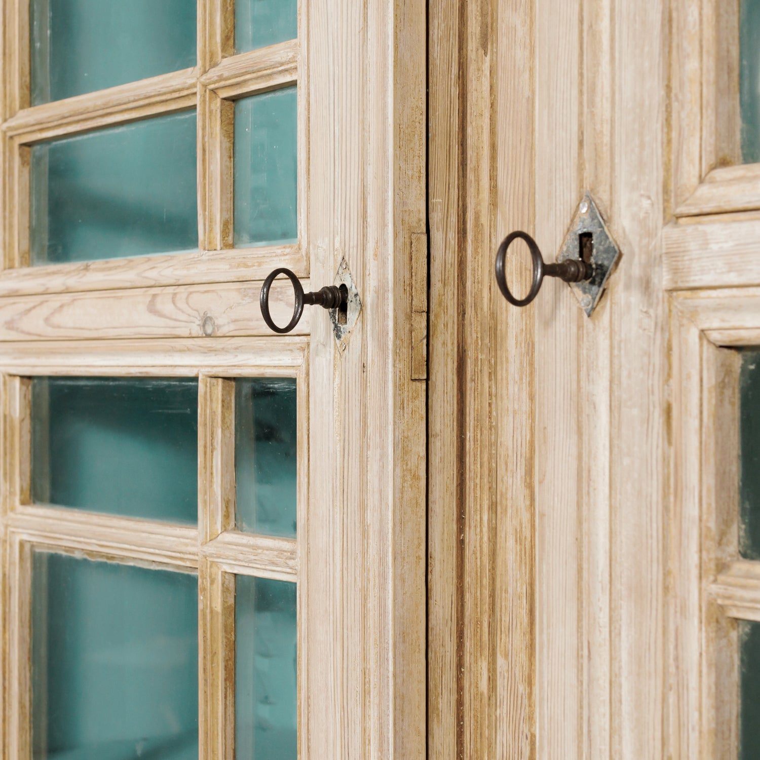 Grand 19th Century French Bleached Pine Bookcase with Painted Interior